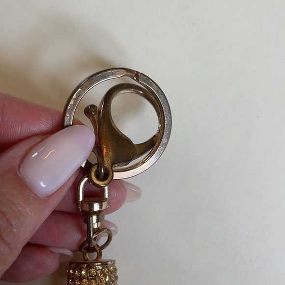 Puff Ball Crystal Accent Keychain Purse Charm Leather Strap - Picture 5 of 5